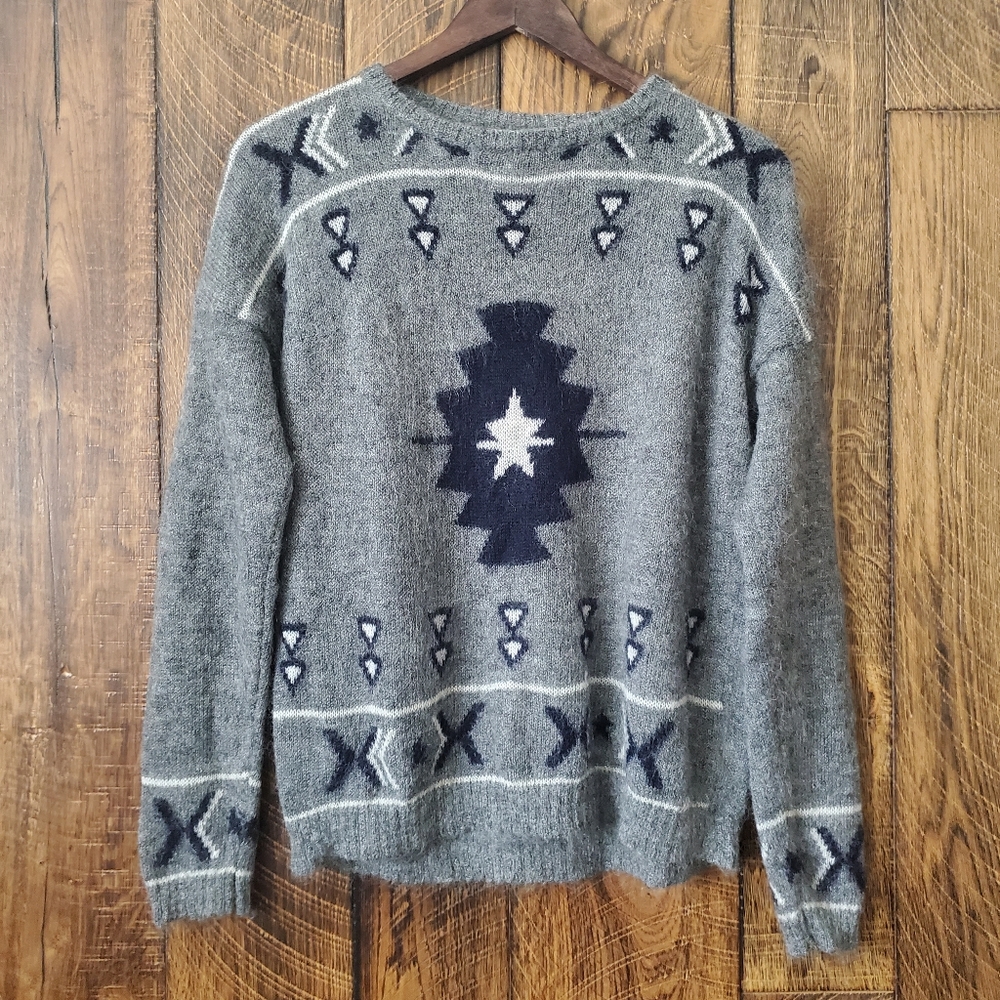 Banjo and Matilda gray navy wool sweater small aztec